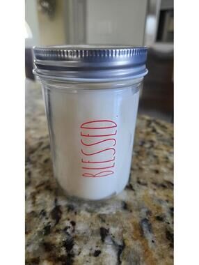 New Rae Dunn Mason Jar " BLESSED ” Candle WINTER PINE Scented NEW WITH LID